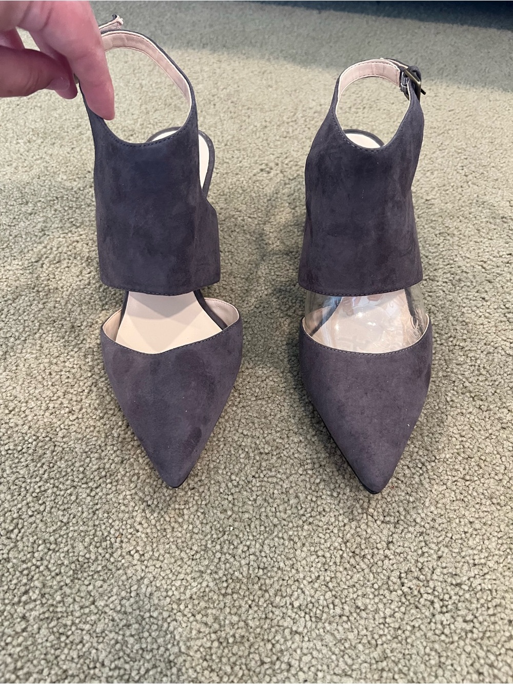 Nine West Gray Faux Suede Pointed Toe Ankle Strap D’Orsay Pumps Size 7.5M Y2K